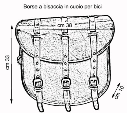 misure bisacce laterali vintage con tre cintine in cuoio