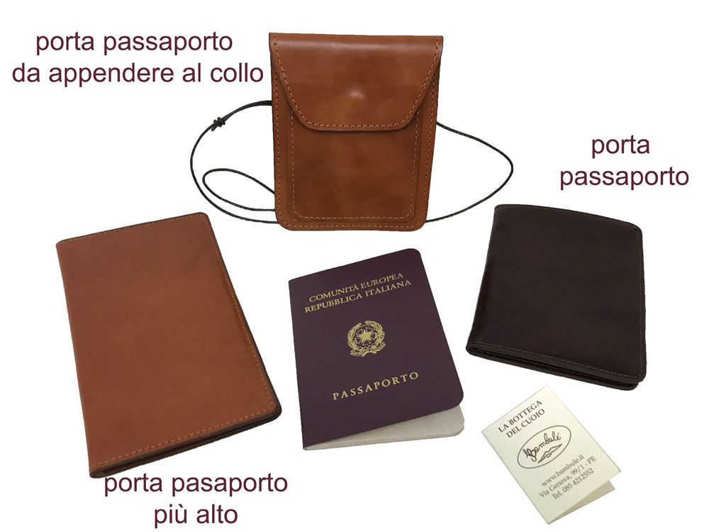 porta porta passaporto in cuoio con laccio e da taschino