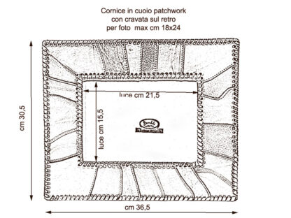 misure cornice porta ritratto in cuoio patchwork, con cravatta