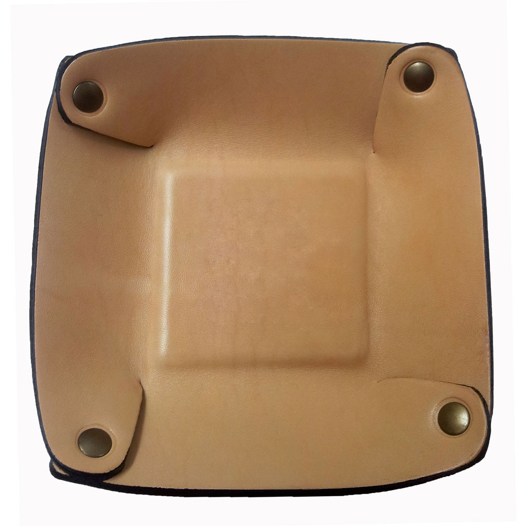 Svuotatasche quadrato in cuoio naturale da 2,5 mm di spessore angoli fissati con rivetti