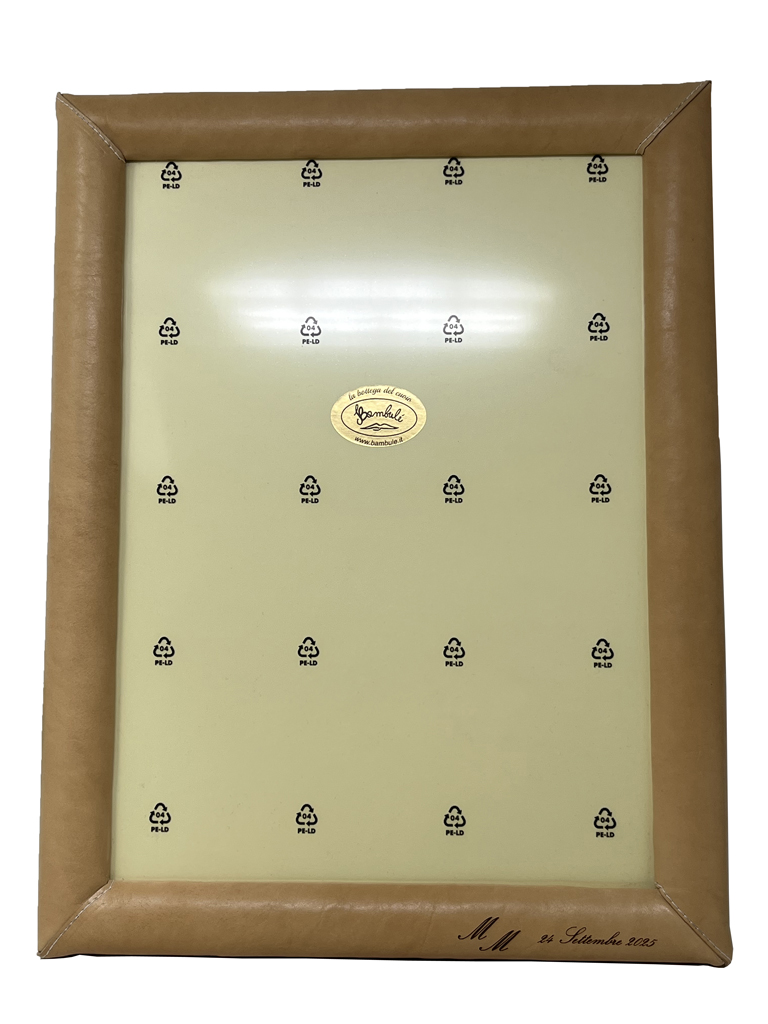 cornice in cuoio naturale, porta pergamena tesi di laurea, personalizzato con stampa laser