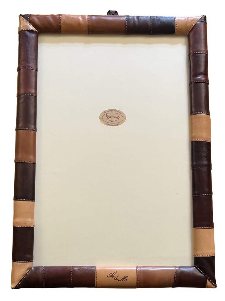 cornice in cuoio patchwork, porta pergamena tesi di laurea, personalizzato